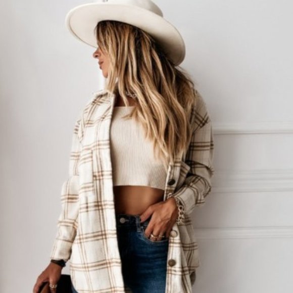 New Plaid Stripe Oversized Flannel Shirt Jacket - Picture 3 of 8